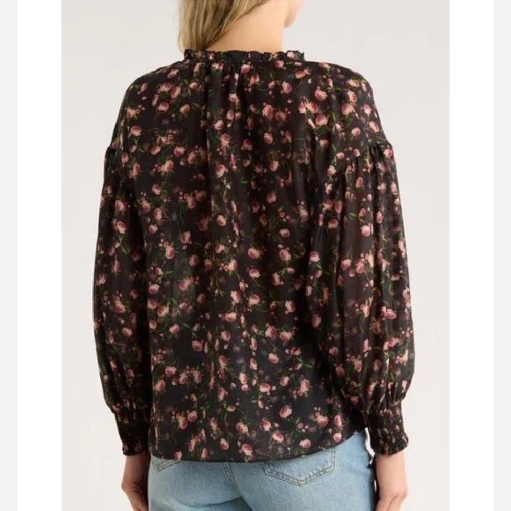 Alice & Olivia Julius Floral Long Sleeve Cotton & Silk Top